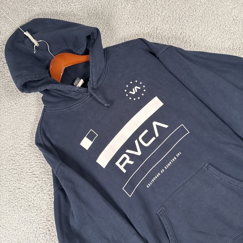 RVCA Hoodie Sweatshirt Mens XL Black Pullover Fleece VA Logo Graphic